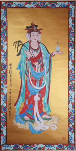 Chinese Zhang Daqian - Painting Of Buddha Statue On Golden P...