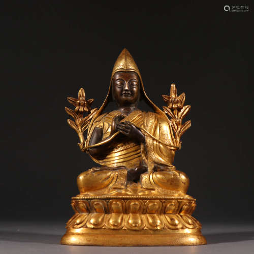 清 藏传铜鎏金宗喀巴造像
