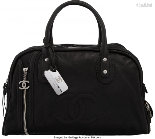 58184: Chanel Black Calfskin Leather Bowler Bag with Si