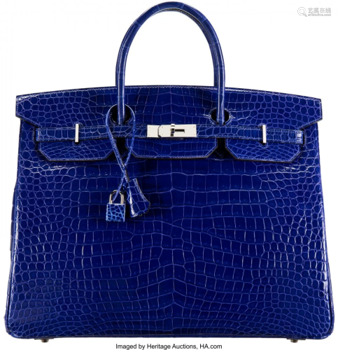 58007: Hermès 40cm Shiny Blue Electric Porosus C