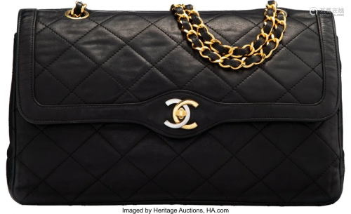 58185: Chanel Vintage Black Quilted Lambskin Leather Me