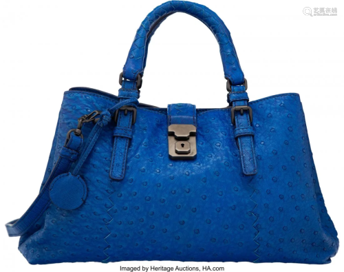 58017: Bottega Veneta Blue Ostrich Small Roma Bag Condi