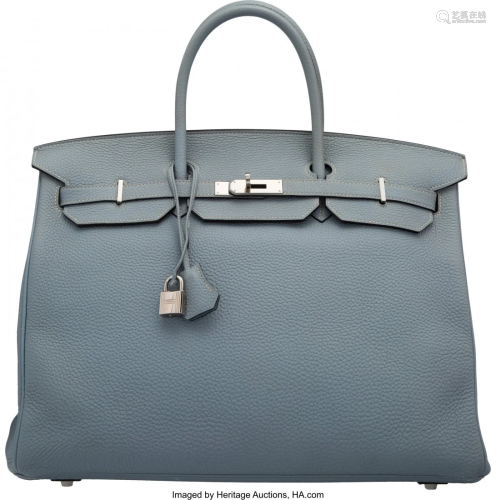 58008: Hermès 40cm Blue Lin Togo Leather Birkin