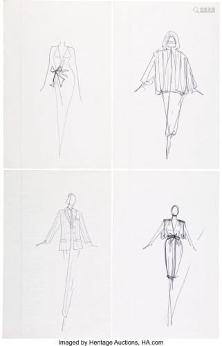 58097: Halston Set of Four Original Ink Sketches Condi