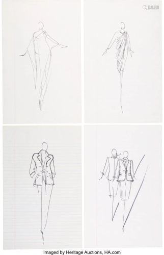 58098: Halston Set of Four Original Ink Sketches Condi