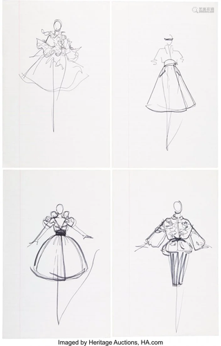 58096: Halston Set of Four Original Ink Sketches Condi