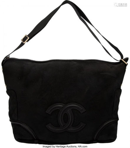 58186: Chanel Black Suede Shoulder Bag with Light Gold