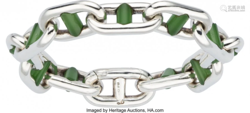 58084: Hermès Vintage Silver & Jade Anchor Link
