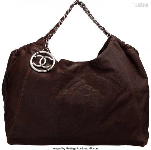 58159: Chanel Brown Caviar Leather Hobo Bag with Silver
