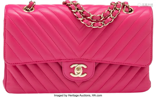 58127: Chanel Pink Chevron Quilted Lambskin Leather Med