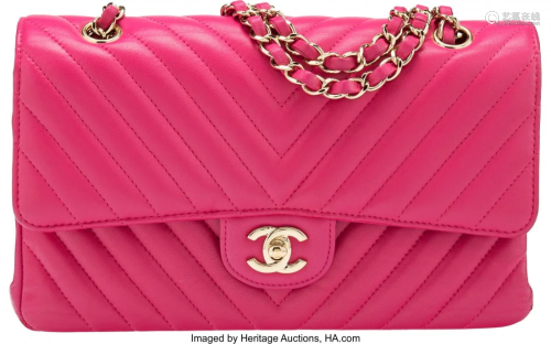 58127: Chanel Pink Chevron Quilted Lambskin Leather Med