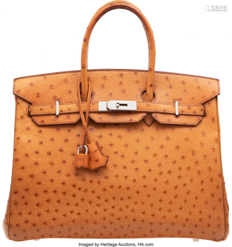58155: Hermès 35cm Cognac Ostrich Birkin Bag wit