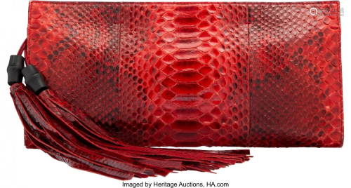 58176: Gucci Red Python Clutch Condition: 4 13