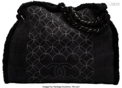 58068: Chanel Black Suede & Sherpa Shoulder Bag Conditi