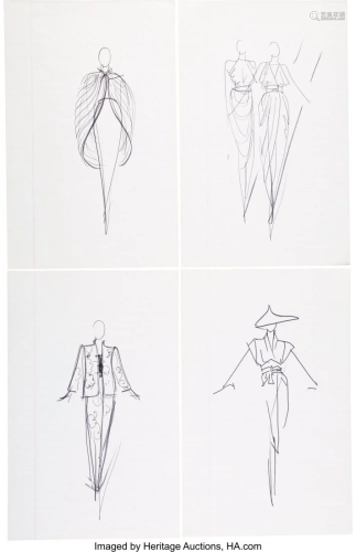 58092: Halston Set of Four Original Ink Sketches Condit