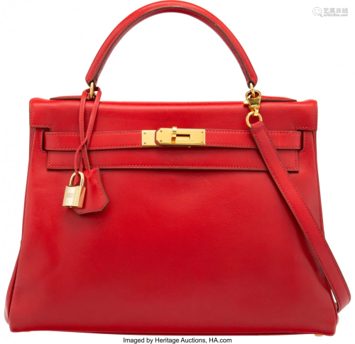 58174: Hermès Vintage 32cm Rouge Vif Tadelakt Le