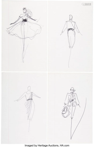 58093: Halston Set of Four Original Ink Sketches Condi