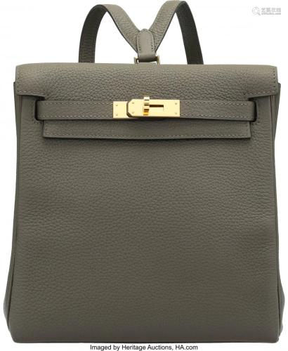 58132: Hermès 22cm Etain Clemence Leather Kelly