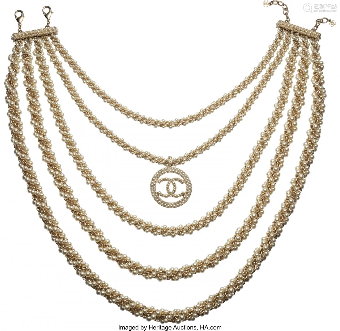 58145: Chanel Pearl & Gold Chain Layered Necklace Condi－【Deal Price Picture】