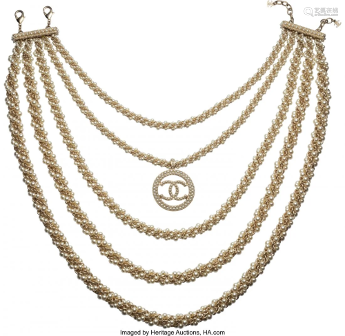 58145: Chanel Pearl & Gold Chain Layered Necklace Condi
