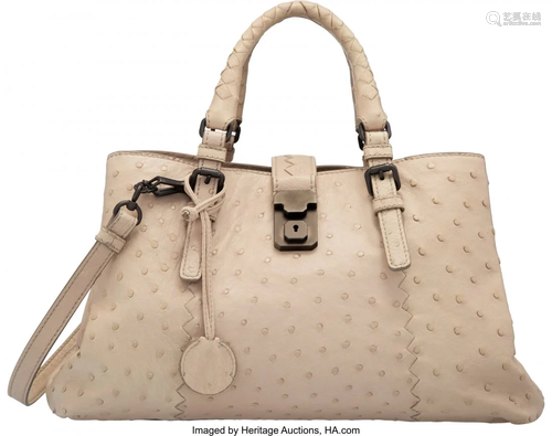 58142: Bottega Veneta Mist Sand Ostrich Small Roma Bag