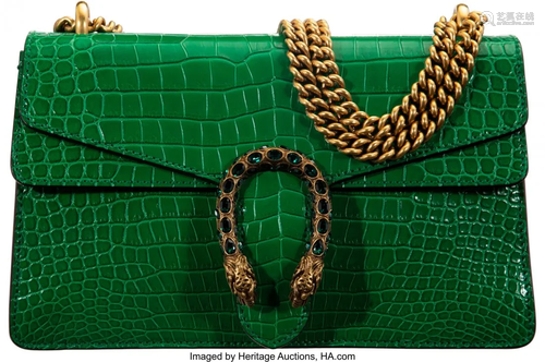 58091: Gucci Matte Green Crocodile & Stone Small Dionys