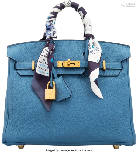 58001: Hermès 25cm Blue Azur Togo Leather Birkin