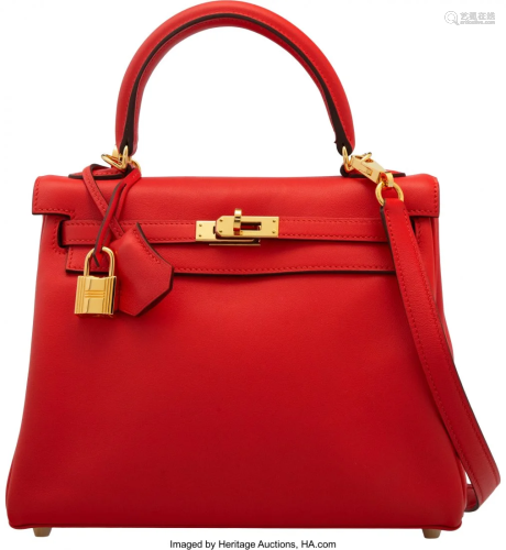 58170: Hermès 25cm Rouge Tomate Swift Leather Re