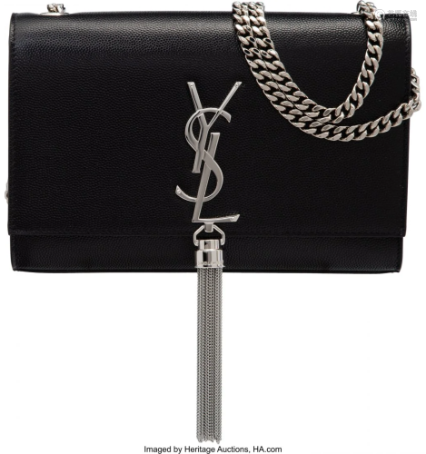 58073: Saint Laurent Black Grained Leather Kate Tassel