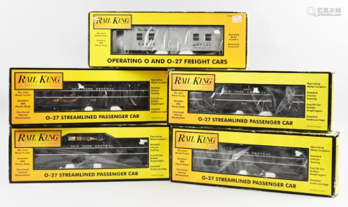 (5) Rail King, MTH O-27 Train Cars, Original Boxes