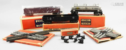 Vintage Lionel Cars, Track and Loose Cattle, O Scale
