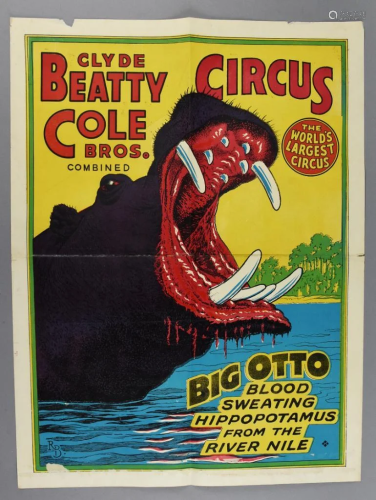 Clyde Beatty Coles Bros. Circus Poster Big Otto