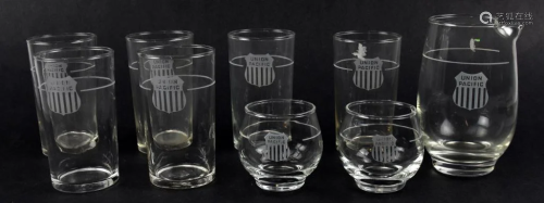 Lot of 9 Union Pacific Railroad Glassware by Libbey