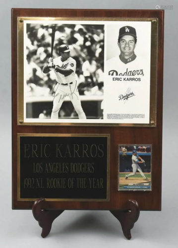 Signed 1992 Eric Karros Photo w/ Card Plaque