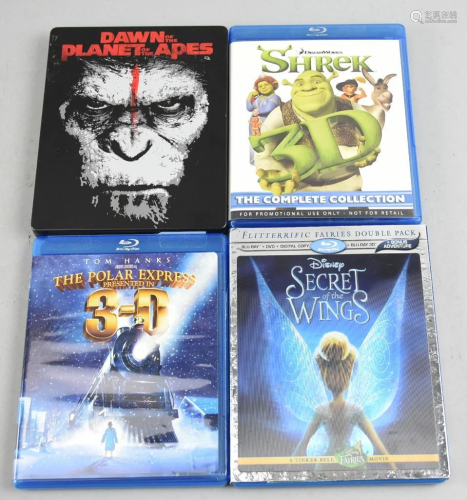 4 Blu Ray 3-D DVD Lot, Shrek, Planet of the Apes,