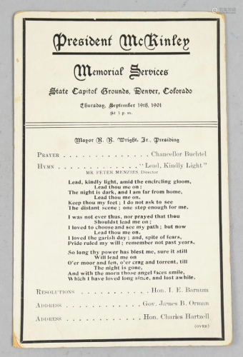 1901 President McKinley Memorial Service Program