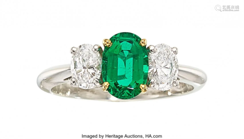 55282: Zambian Emerald, Diamond, Platinum, Gold Ring S