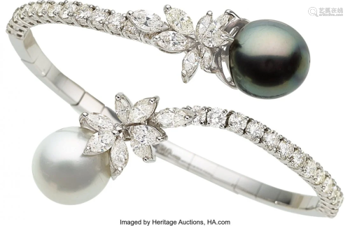 55263: Diamond, South Sea Cultured Pearl, White Gold Br