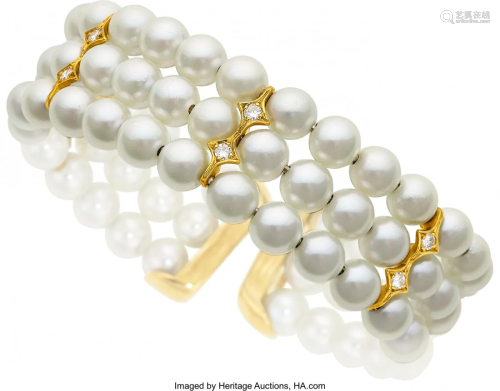 55266: Cultured Pearl, Diamond, Gold Bracelet, Elan St
