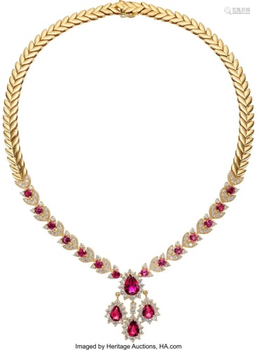 55197: Ruby, Tourmaline, Diamond, Gold Necklace Stones