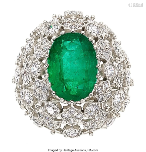 55167: Emerald, Diamond, White Gold Ring Stones: Oval-