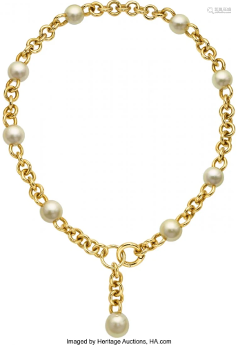 55267: Golden South Sea Cultured Pearl, Gold Necklace,