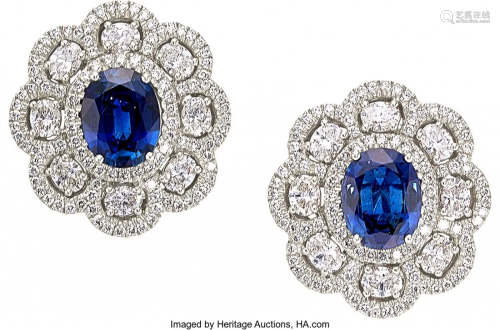 55303: Sapphire, Diamond, White Gold Earrings Stones: