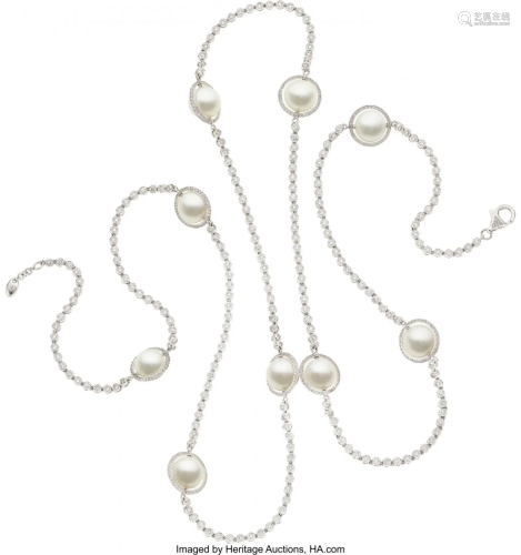 55283: Diamond, Cultured Pearl, White Gold Necklace, Ad