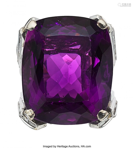 55141: Amethyst, Diamond, Platinum Ring, circa 1950 St