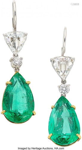 55304: Emerald, Diamond, Gold Earrings Stones: Pear-sh