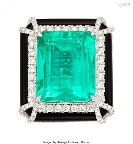 55052: Colombian Emerald, Diamond, Black Onyx, White Go