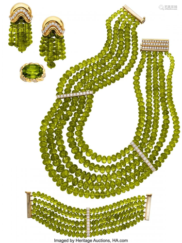 55164: Peridot, Diamond, Gold Jewelry Suite, Tallarico