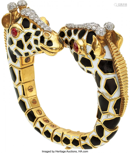 55222: Diamond, Ruby, Enamel, Platinum, Gold Bracelet,