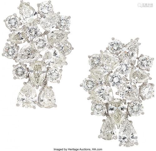 55300: Diamond, Platinum Earrings Stones: Pear-shaped